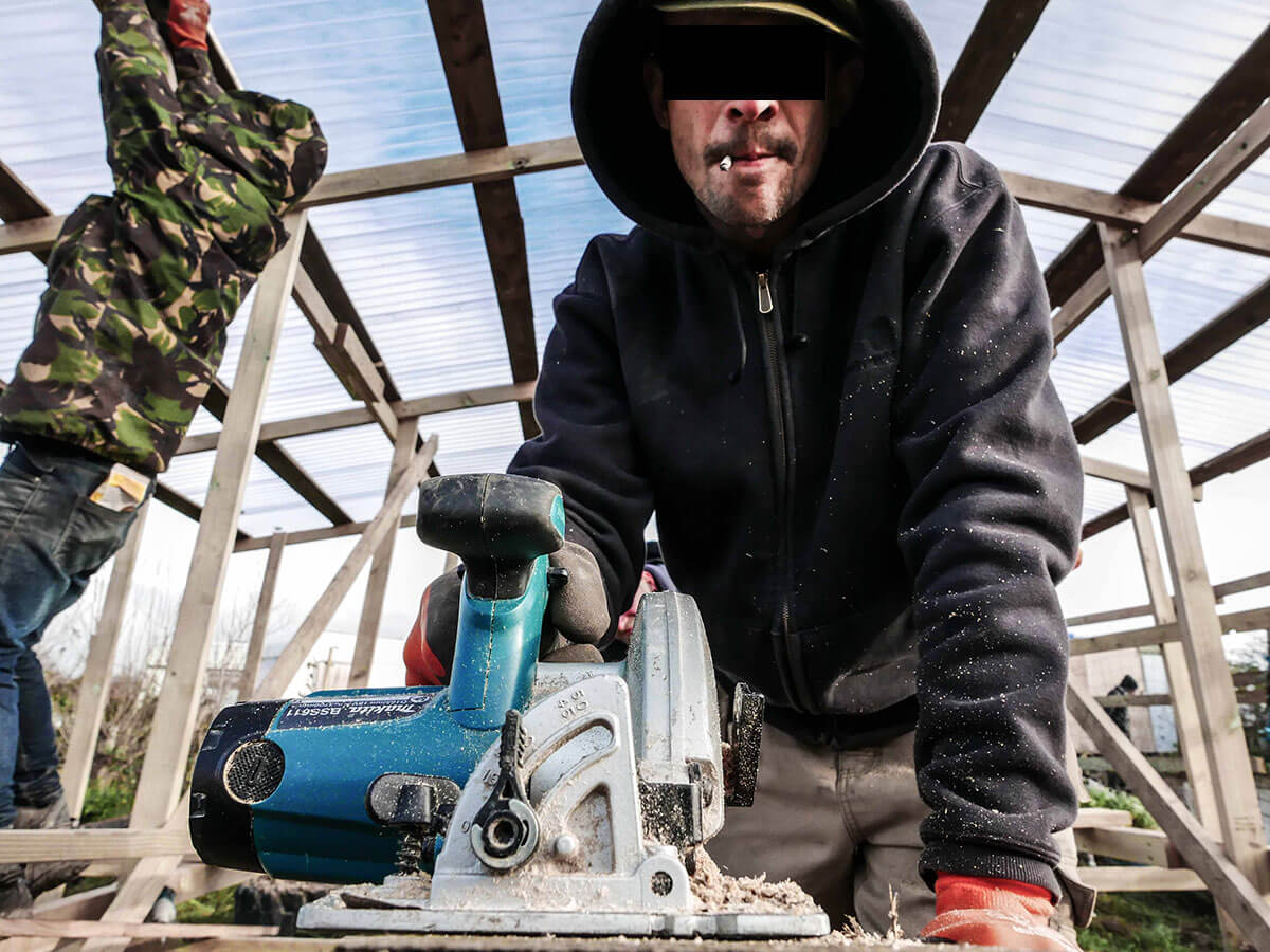 Reconstructing dwellings from Dismaland in Jungle Camp, Calais, France Photo: Dismaland