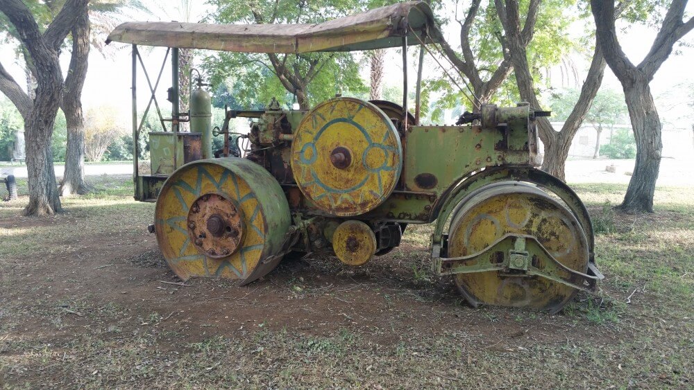 Old roadbuilding equipment at kibbutz Naaran in Jordan Valley, Palestine