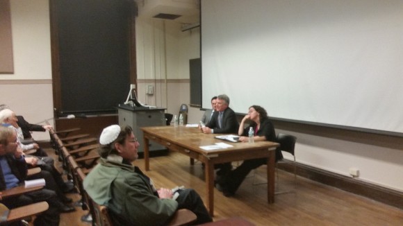 Panel at Columbia March 28 featuring Jordan Hirsch, Michael Doran and Tamara Cofman Wittes, l to r.