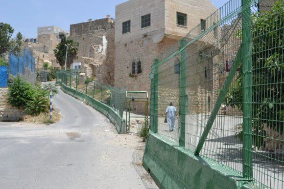 Great divide between Ibrahimi Mosque and Palestinian neighborhood of downtown Hebron, photo by David Kattenburg