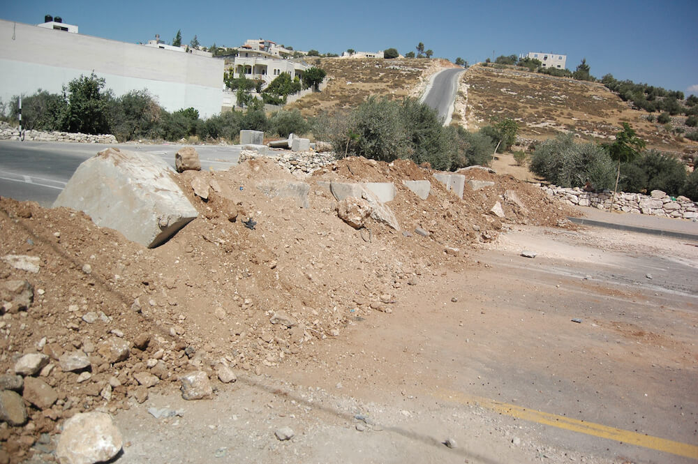 Roadblock leading into Bani Na'im in the southern West Bank outside of Hebron. (Photo: Allison Deger)