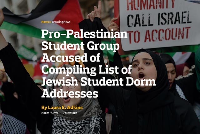 "Pro-Palestinian Student Group Accused of Compiling List of Jewish Student Dorm Addresses"