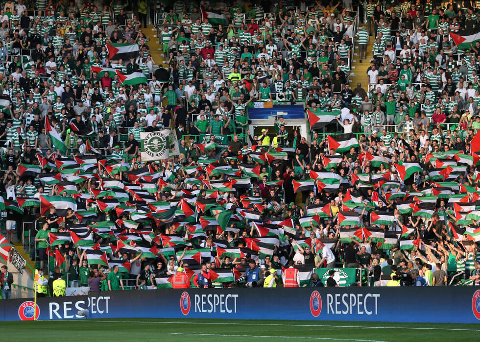 Celtic FC fans prominently displayed Palestinian flag on Wednesday during match against Israel's Hapoel Beer Sheva (Photo: Reuters)