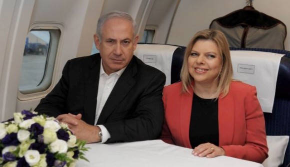 Earlier this year Netanyahu was criticized for spending $127,000 of Israeli taxpayers' money on a "resting chamber" for a five-hour flight to London. Above, Netanyahu and his wife Sara flying to London, in 2011. (Photo: GPO)