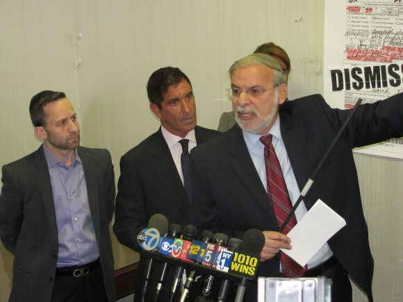 Dov Hikind stands with Jeffrey Klein at a press conference in February 2012. (Photo: DovHikind,Blogspot.com)