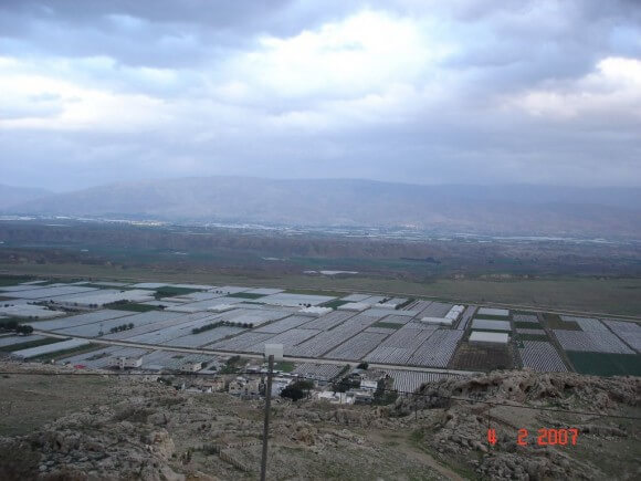 View of Jordan valley fields outside Argaman, Israeli settlement