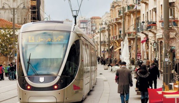 Jerusalem’s light rail run by Veolia. (Photo: Emil Salman via Haaretz)