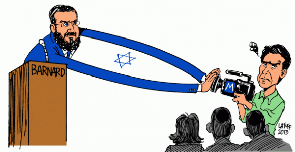 Carlos Latuff cartoon on incident at Barnard, March 31, 2014
