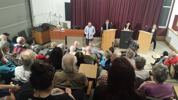 Max Blumenthal debates Mira Sucharov at the University of Ottawa on May 22, 2014. (Photo: Dylan Penner)