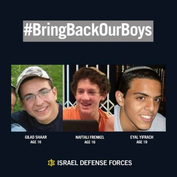 Missing Israeli teens, posted by the IDF 