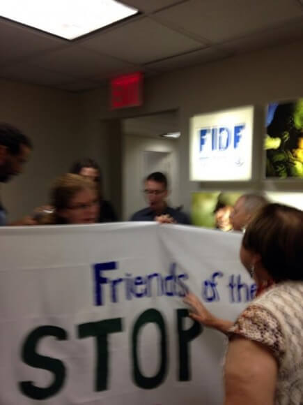 Civil disobedience action today in New York at offices of Friends of the Israeli Defense Forces