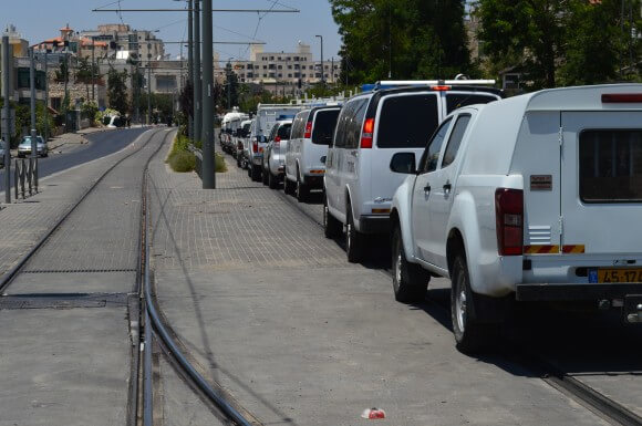 Israeli forces line up outside Shufat neighbourhood before the funeral. (Photo: Matthew Vickery)