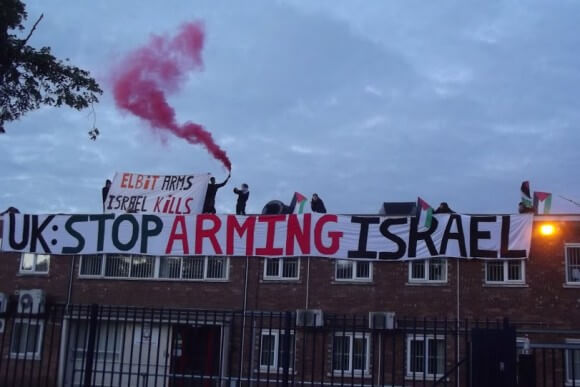 Protesters call for an arms embargo and for the UK to stop arming Israel. (Photo: London Palestine Action)