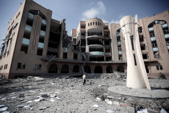 The Islamic University of Gaza bombed by Israeli  F16s , August 02, 2014.  (Photo: Mustafa Hassona/Anadolu Agency/Getty Images)