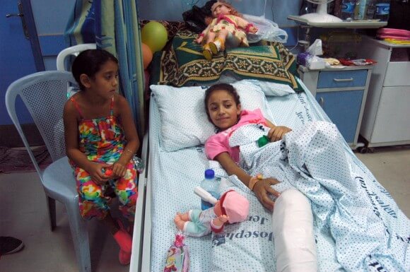 Alaa Abu Zeid, 11, injured during an Israeli air strike on her home in Rafah that killed her mother, brother and eight other family members. (Photo: Allison Deger)