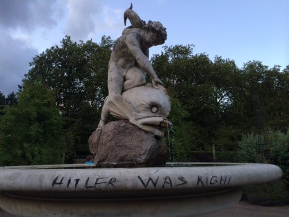 Graffiti on Fountain in Princess Diana's Rose Garden in Hyde Park, London. Photo taken Aug. 3, 2014 by anonymous contributor