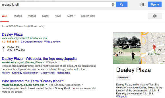 Screehshot of Google "grassy knoll"