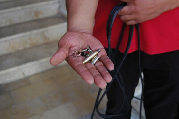 Bullet casings collected from the rooftop where Muntaz Hijazi was killed. (Photo: Allison Deger)
