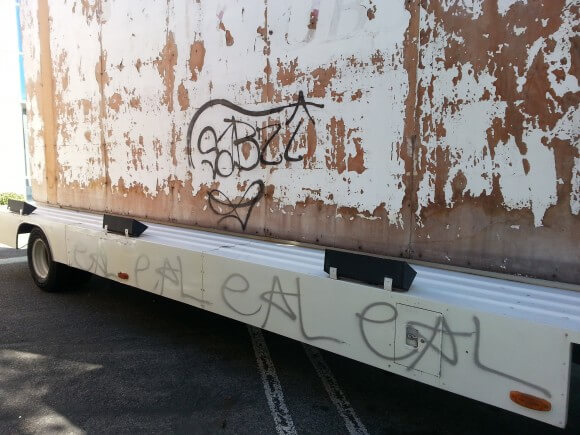 Graffiti on advertising truck