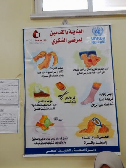 UNRWA clinic education poster on diabetic foot care