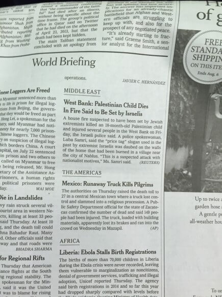 Story initially buried in the New York Times, of Palestinian child's murder