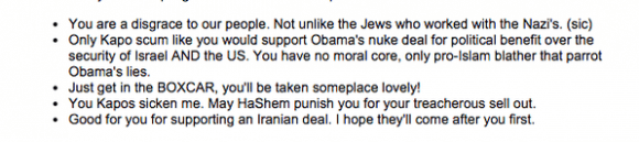 National Jewish Democratic Council hate mail for supporting Iran Deal