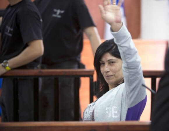 File photo: Khalida Jarrar appears at trial in Ofer Military Court outside of Ramallah, 2015.