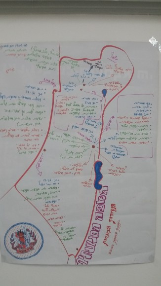Even liberal Zionists think it's one state. This is the map on the office wall of socialist kibbutz Naaran, operated by the HaMahanot HaOlim youth movement. (Photo: Philip Weiss)