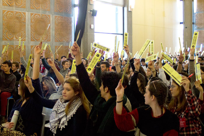 Students voting for BDS at McGill University (Photo: Noah Sutton / McGill Tribune) 