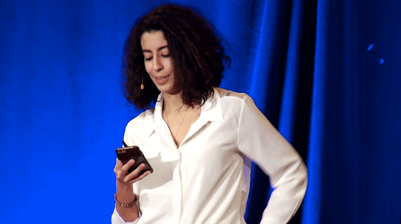 Screenshot: Reading Yossi's email -- the discovery of her grandmother's house --Hidden Spaces, Treasured Places - Tamara Ben-Halim - TEDxMünich