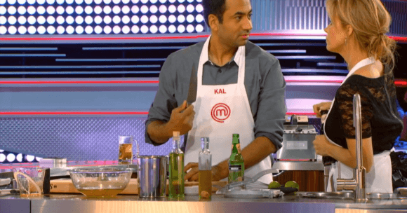 Kal Penn in stare down with competitor Cheryl Hines. Screenshot: MasterChef/Fox