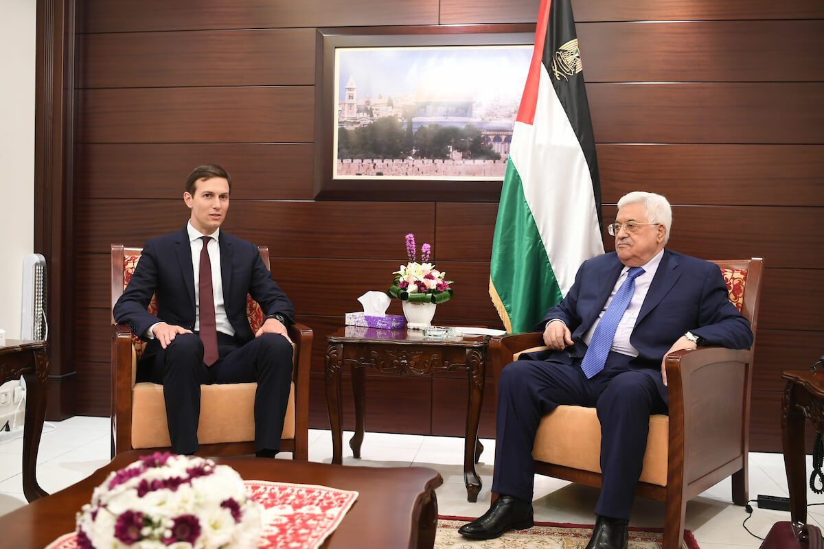 Palestinian President Mahmoud Abbas meets with the American delegation led by the advisor to U.S. President Jared Kouchner, in the West Bank city of Ramallah, on August 24, 2017. (Photo: Osama Falah/APA Images)