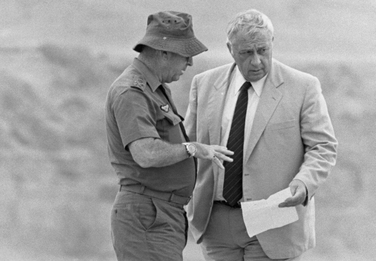 Israeli Defense Minister Ariel Sharon and IDF Chief of Staff Rafael Eitan in Lebanon in 1982. (Photo: David Rubinger/CORBIS)