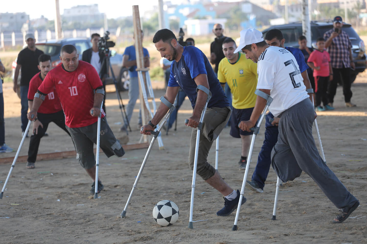 Gaza soccer players with amputations, photo by Mohammed Asad. 2018