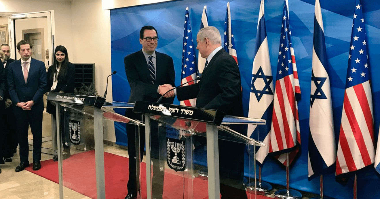 Treasury Secretary Steve Mnuchin meets Benjamin Netanyahu, Oct. 21, 2018. From Mnuchin's twitter feed.