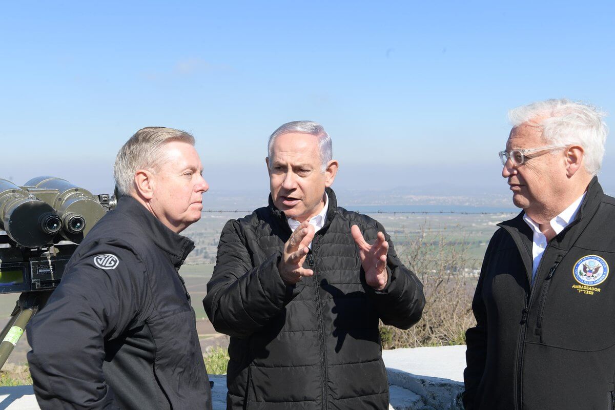 Senator Lindsey Graham, Benjamin Netanyahu, and David Friedman in the Golan Heights, March 11, 2019.