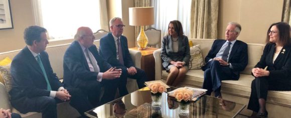 Nancy Pelosi meets with three former UK Labour MP's who left the party over Israel and alleged anti-Semitism. April 14, 2019. From Twitter.