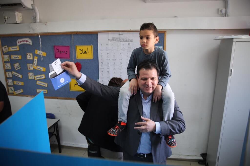 Head of the Hadash party, Ayman Odeh, casts his ballot on Tuesday morning. (Photo: Twitter)