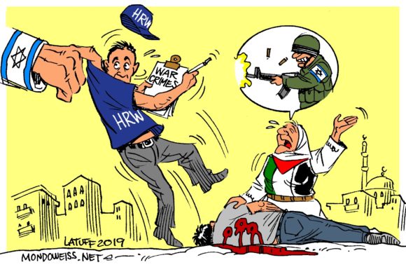 Israel expelling Human Rights Watch representative from Israel (Cartoon: Carlos Latuff)