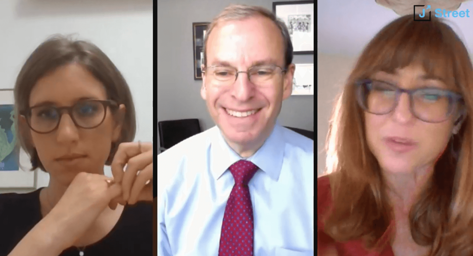 Liberal Zionists discuss Israeli election, on April 10. From left to right, Yael Patir of J Street Israel, J Street President Jeremy Ben-Ami, and Israeli journalist/pollster Dahlia Scheindlin.