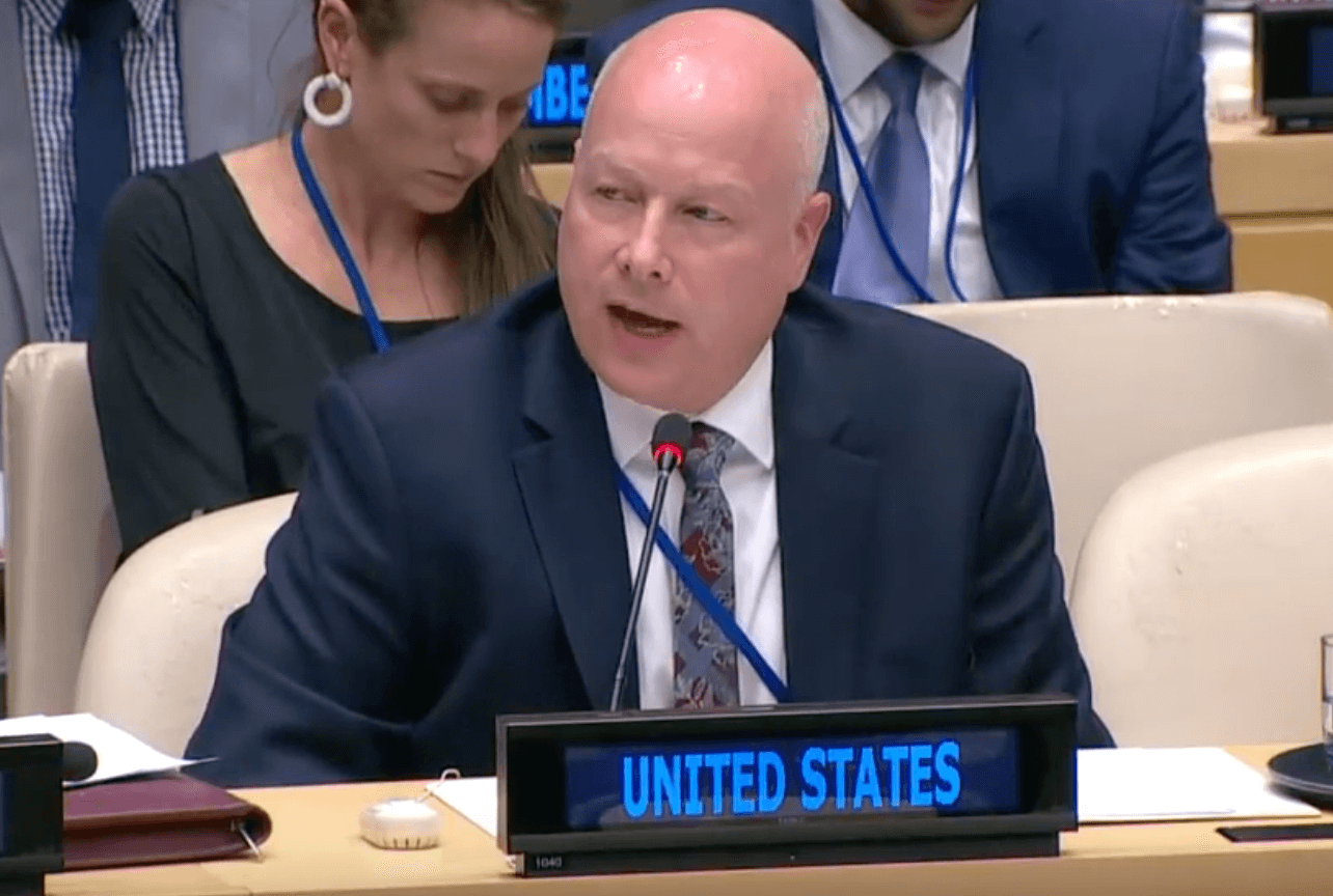 Jason Greenblatt addresses the UN in May 2019 about the US peace plan.