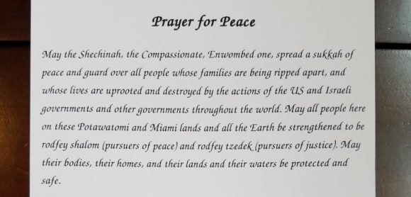 A copy of the Prayer for Peace that Dan Fischer distributed at his synogogue.
