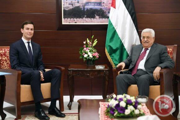 Palestinian President Mahmoud Abbas meets with US President Donald Trump’s son-in-law and senior advisor Jared Kushner in the central occupied West Bank city of Ramallah on June 22, 2017. (Photo: Ma'an News)