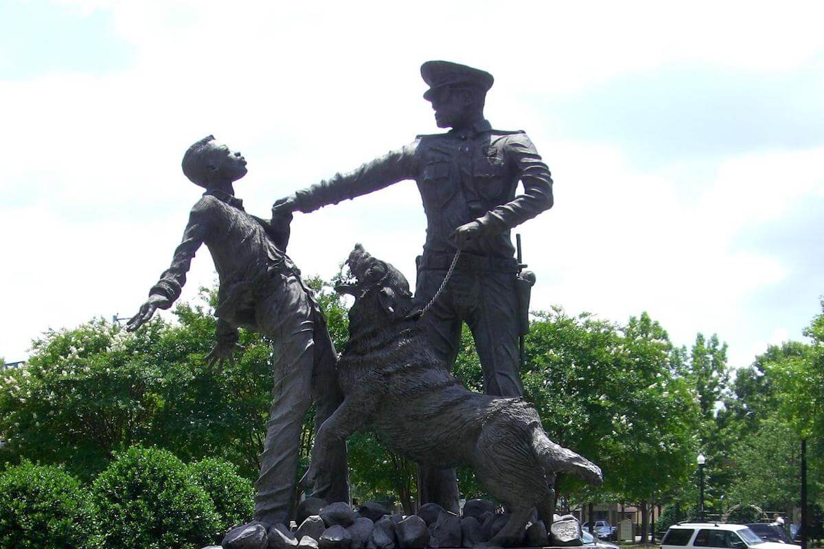 "Bull Connor's Dogs," a statue outside the Birmingham Civil Rights Institute.