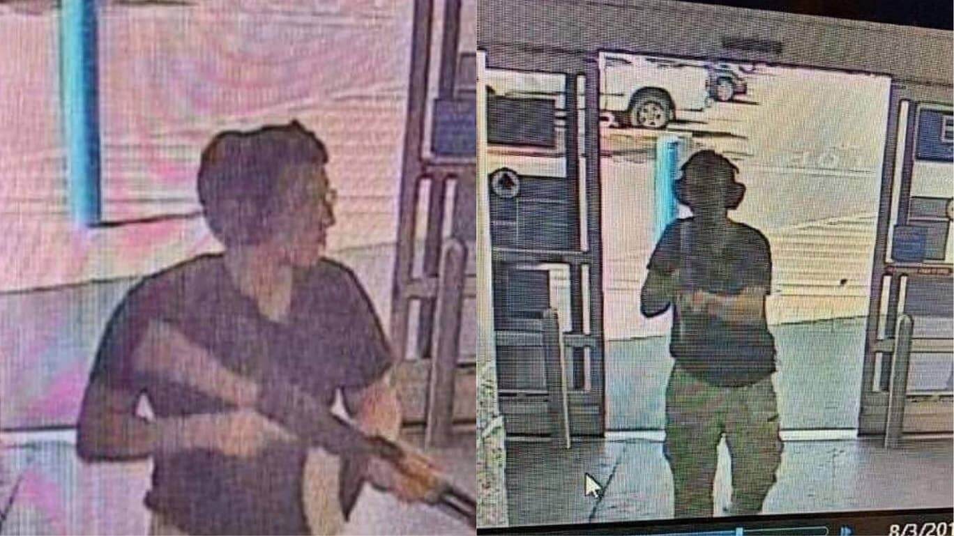 CCTV images of the gunman identified as Patrick Crusius, 21, as he entered the Cielo Vista Walmart store in El Paso, YX. Crusius was armed with an assault rifle and opened fire on shoppers, killing 20.