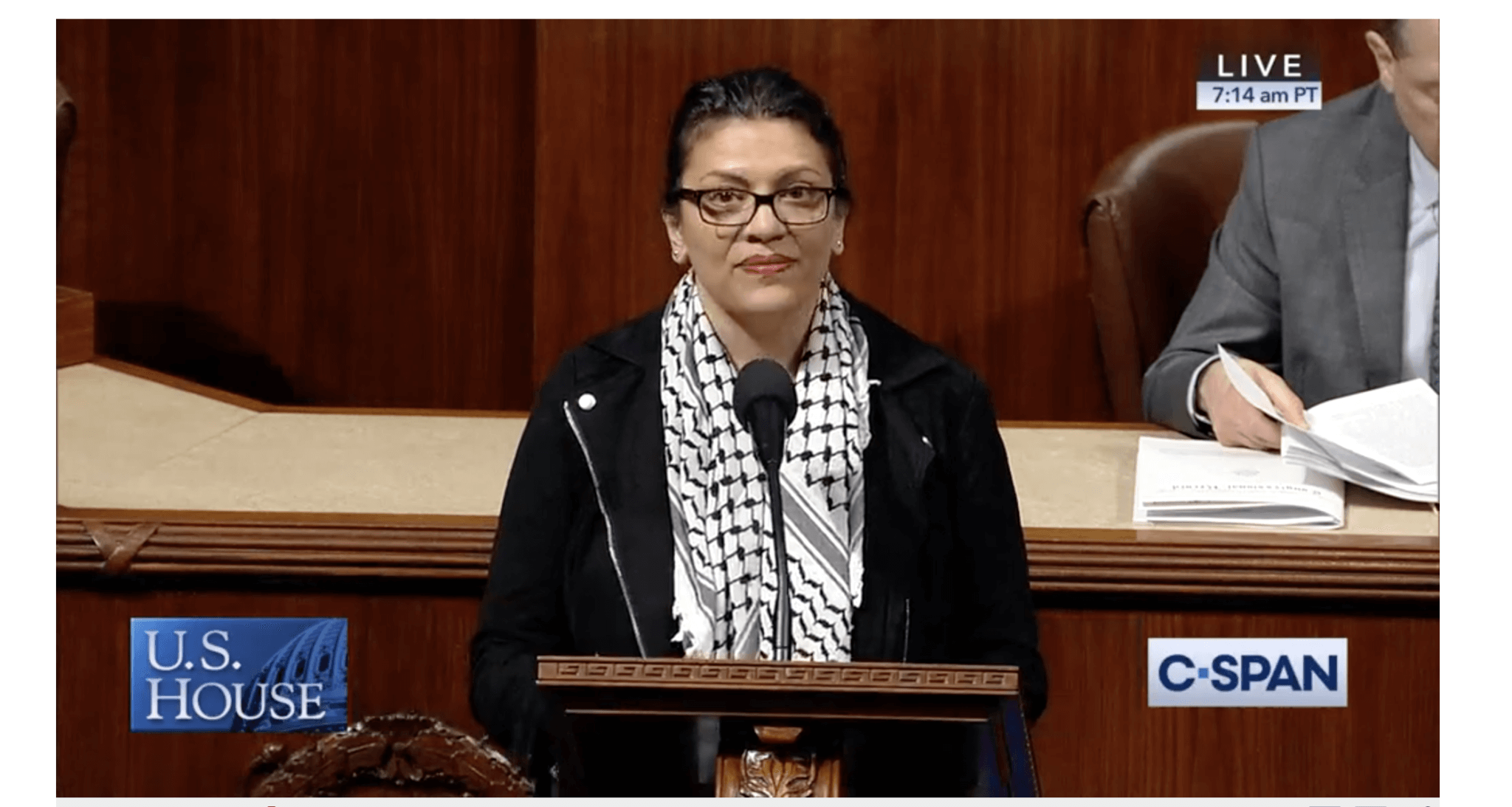 Rep. Rashida Tlaib addressing the House of Representatives on H.Res.326.