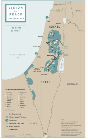 Map of the future Israeli state in the Trump administration plan.