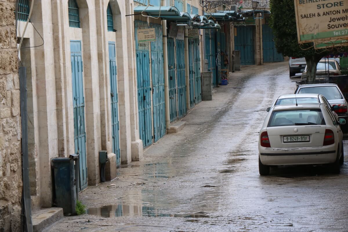 Abandoned streets and shuttered businesses near Manger Square in the occupied West Bank city of Bethlehem, one day after the first coronavirus case was confirmed in the city. March 6th, 2020, Yumna Patel/Mondoweiss