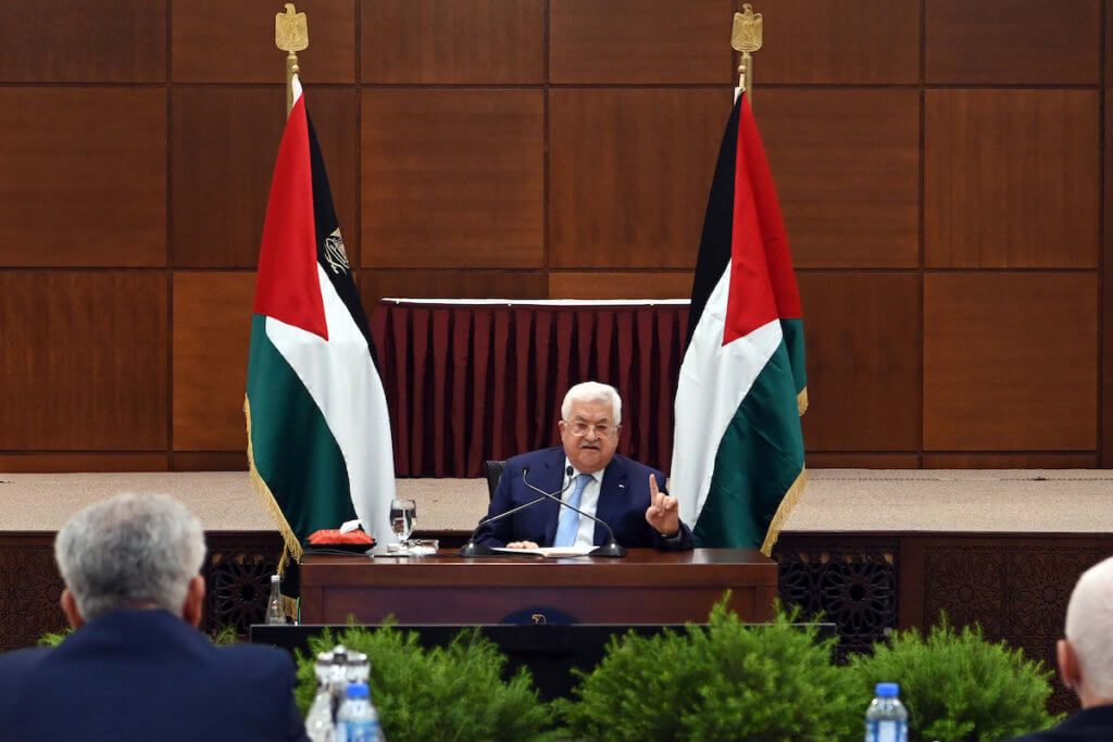 Palestinian President Mahmoud Abbas, attends the meeting of the Palestinian leadership, in the West Bank city of Ramallah, on May 19, 2020. (Photo: Thaer Ganaim/APA Images)