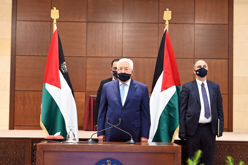 Palestinian President Mahmoud Abbas attends a meeting of the Palestinian leadership where he announced his government will no longer adhere to the agreements it signed with Israel, in the West Bank city of Ramallah on May 19, 2020. (Photo: Thaer Ganaim/APA Images)